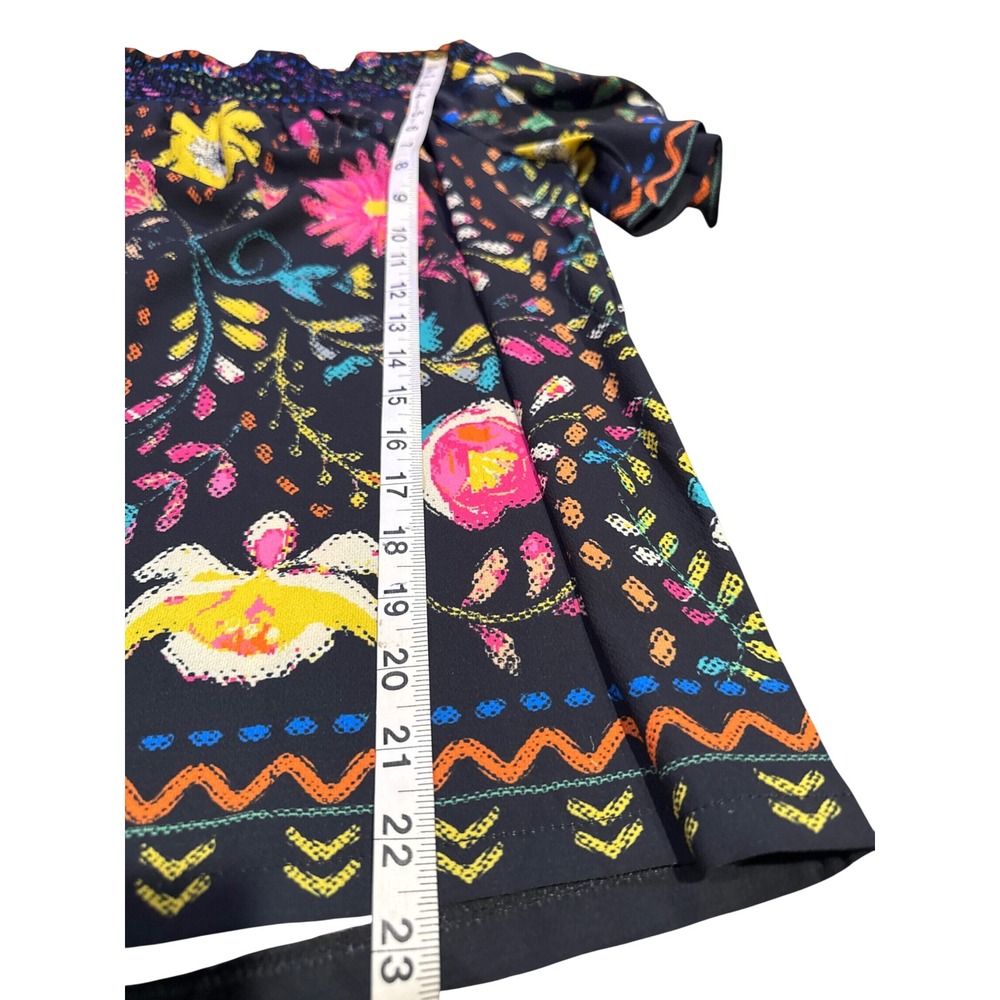 Flying Tomato Womens Black Neon Floral Off The Shoulder Smocked Blouse Large - Picture 6 of 7